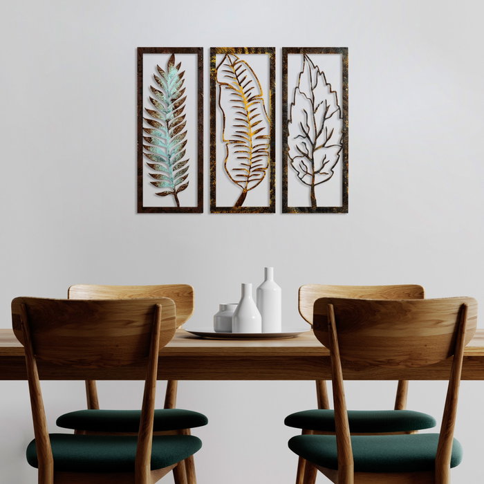 Wallity Leaf 35 - Conjunto de 3 piezas decorativas de metal multicolor